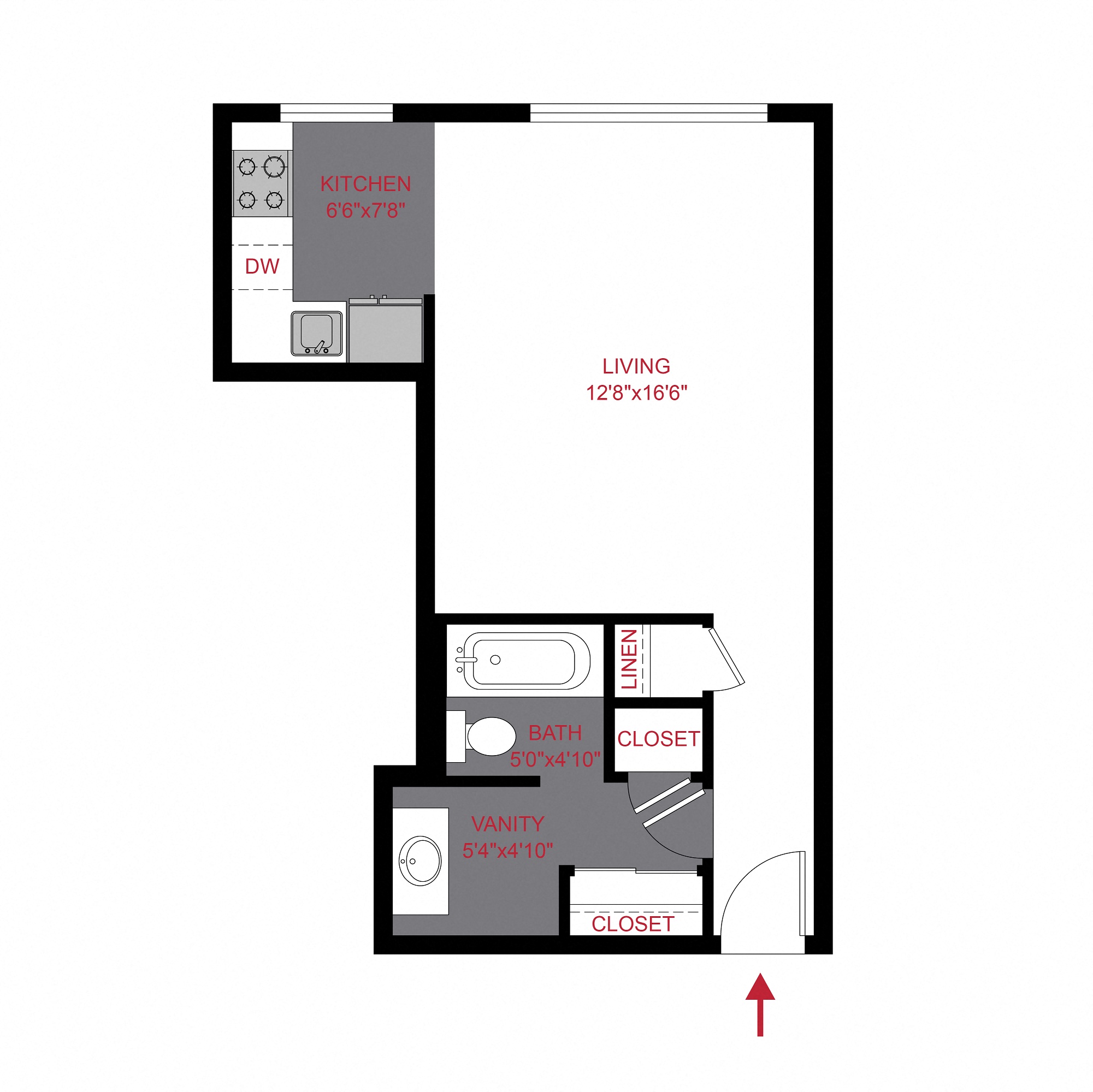Floor plan for studio, 1 bath, 380 sqft